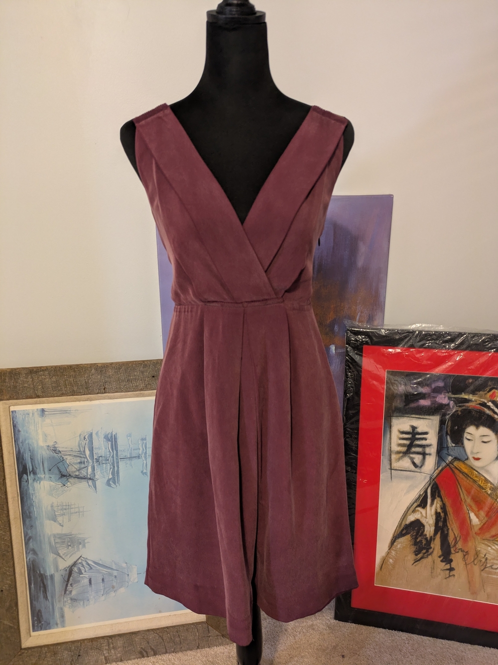 100% Silk J. Crew Sleeveless V-Neck Dress in Plum Size 6 Midi Iridescent Light